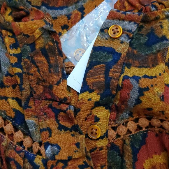 Intro Rust Multi Abstract Paisley Button Front Long Sleeve Women's Tunic Top XL - Picture 8 of 12